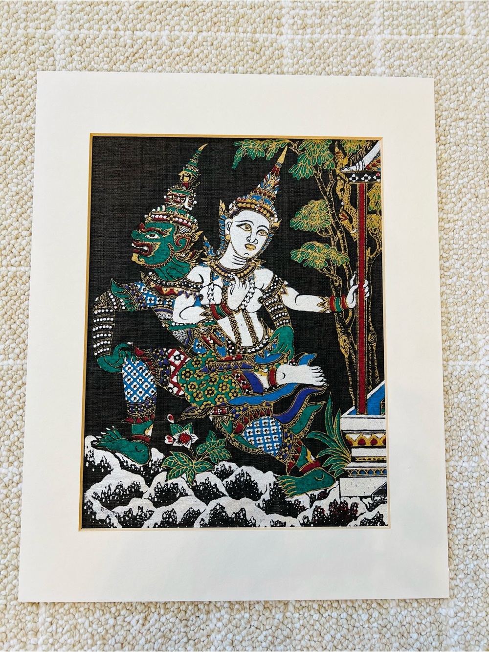 Handcrafted Thai Mythical Tapestry Wall Art - Green & Multi by